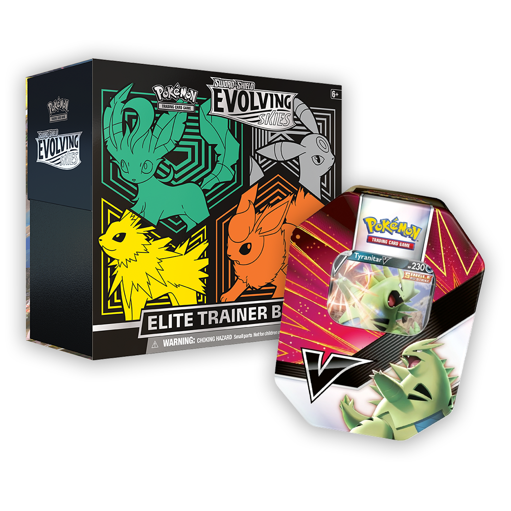 Pokémon TCG: Sword & Shield – Evolving Skies Elite Trainer Box & V Striker Tin Bundle - Green / Tyranitar