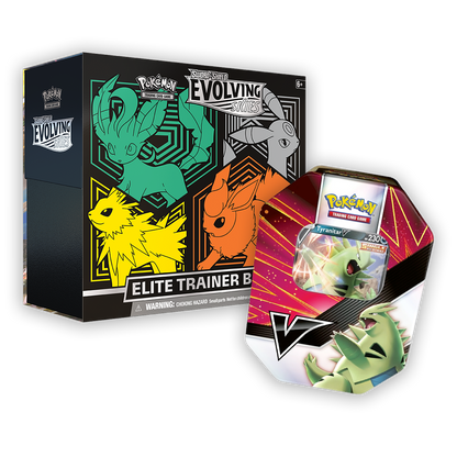 Pokémon TCG: Sword & Shield – Evolving Skies Elite Trainer Box & V Striker Tin Bundle - Green / Tyranitar