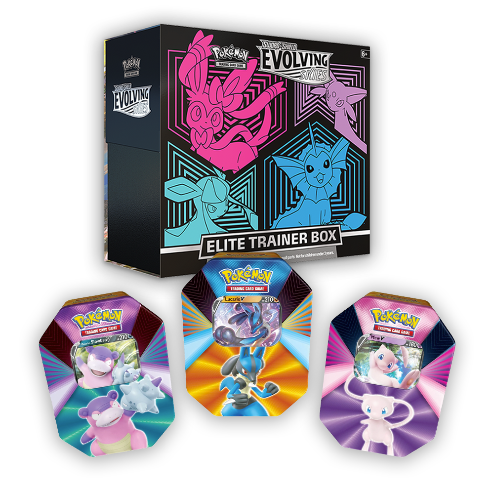 Pokémon TCG: Evolving Skies Elite Trainer Box & V Forces Triple Tin Set Bundle
