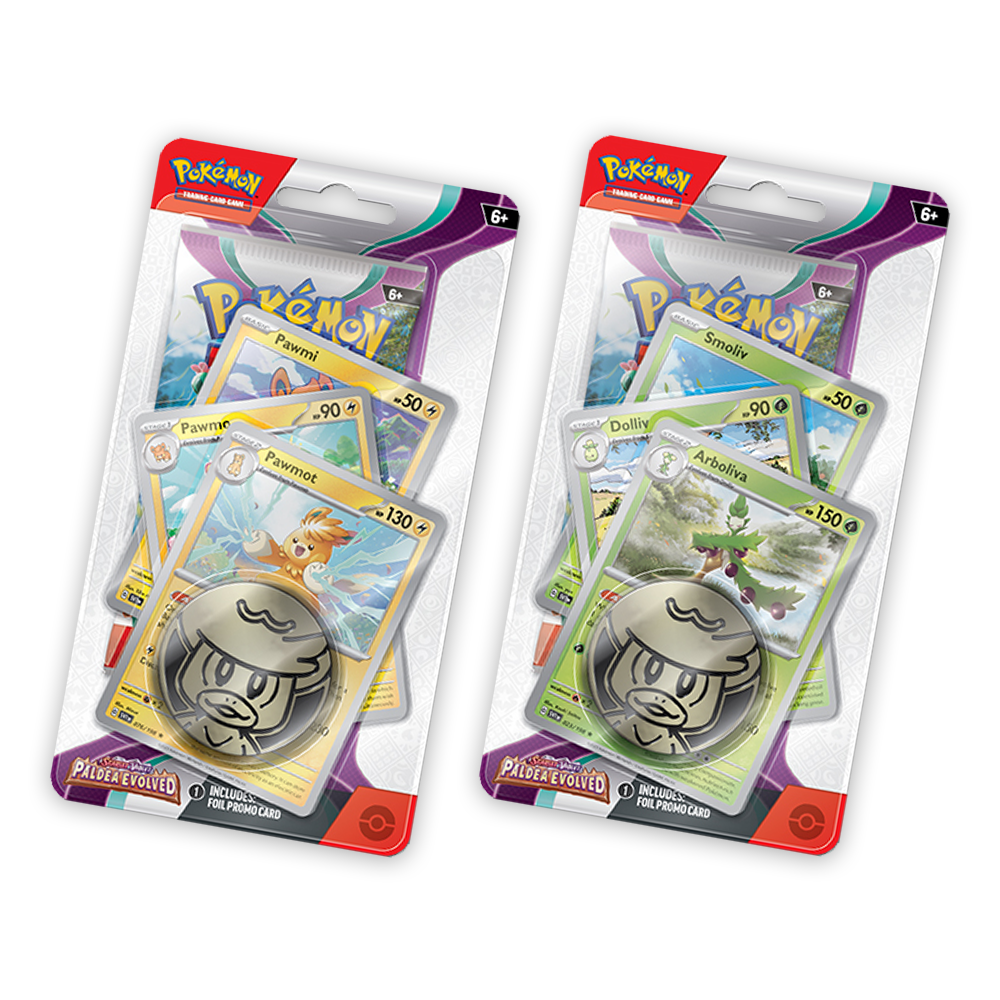 Pokémon TCG: Scarlet & Violet – Paldea Evolved Premium Checklane Blister Display Bundle – Pawmot & Arboliva