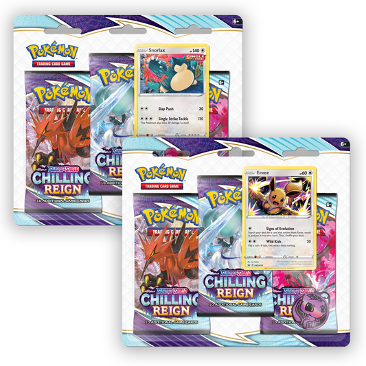 Pokemon TCG: Sword & Shield - Chilling Reign 3-Pack Booster Display - Eevee & Snorlax set