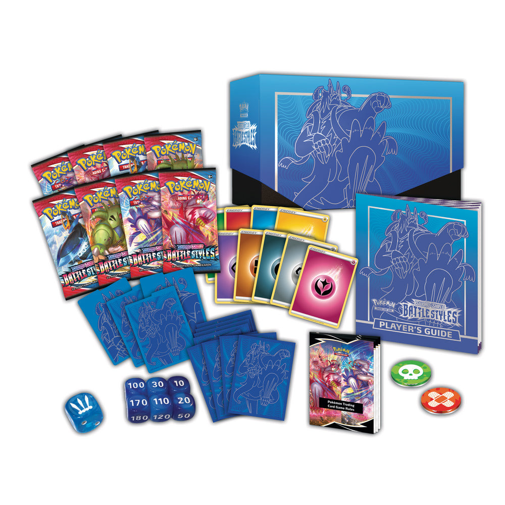 Pokémon TCG Sword and Shield Battle Styles Elite Trainer Box - Rapid Strike (Blue) contents