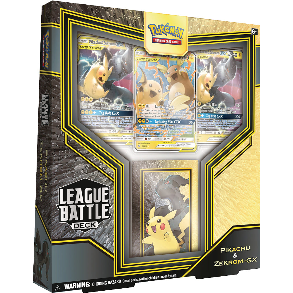 pokémon tcg pikachu and zekrom-gx league battle decks box