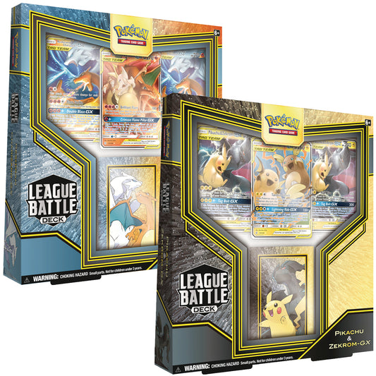 pokemon tcg pikachu and zekrom-gx reshiram charizard-gx league battle decks bundle